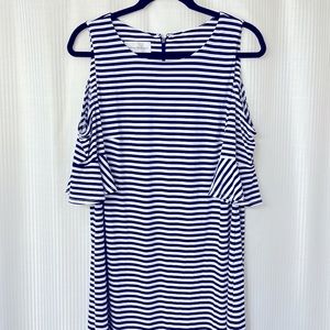 Cold Shoulder Dress Donna Morgan Navy/White Stripe | size 12